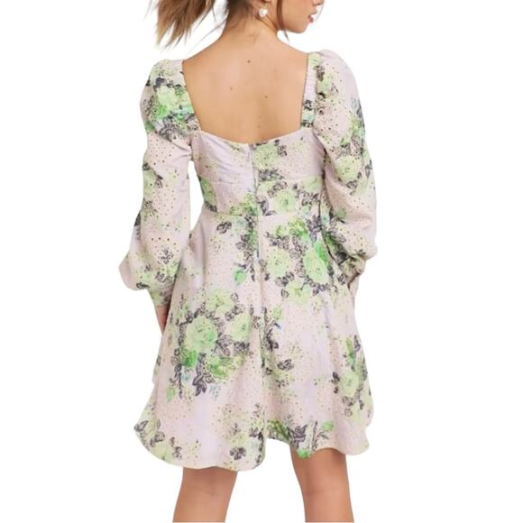 ASOS Design Broderie Long Sleeve Floral Mini Skater Dress US 4 - Picture 2 of 10